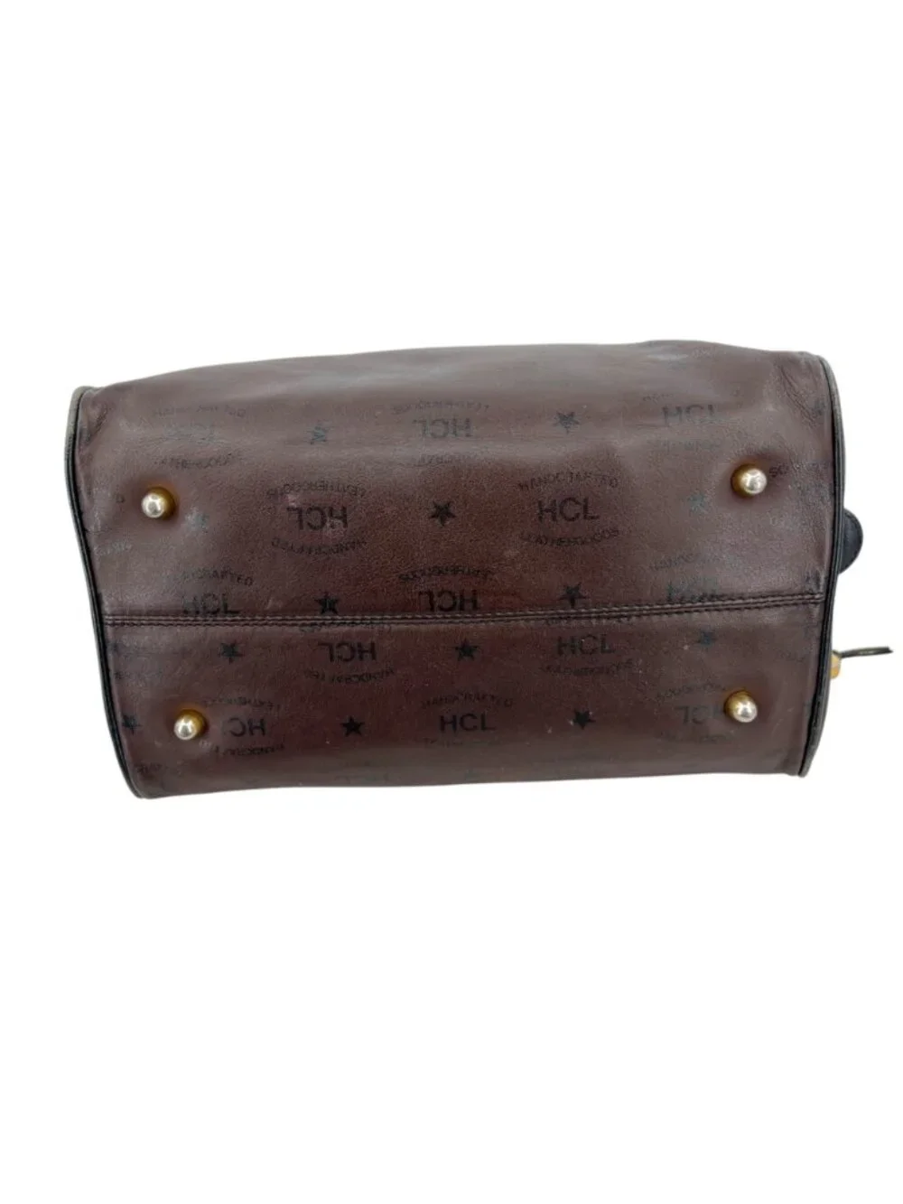 HCL Vintage 80s 90s Brown Leather Monogram Handbag Luxury Classic
